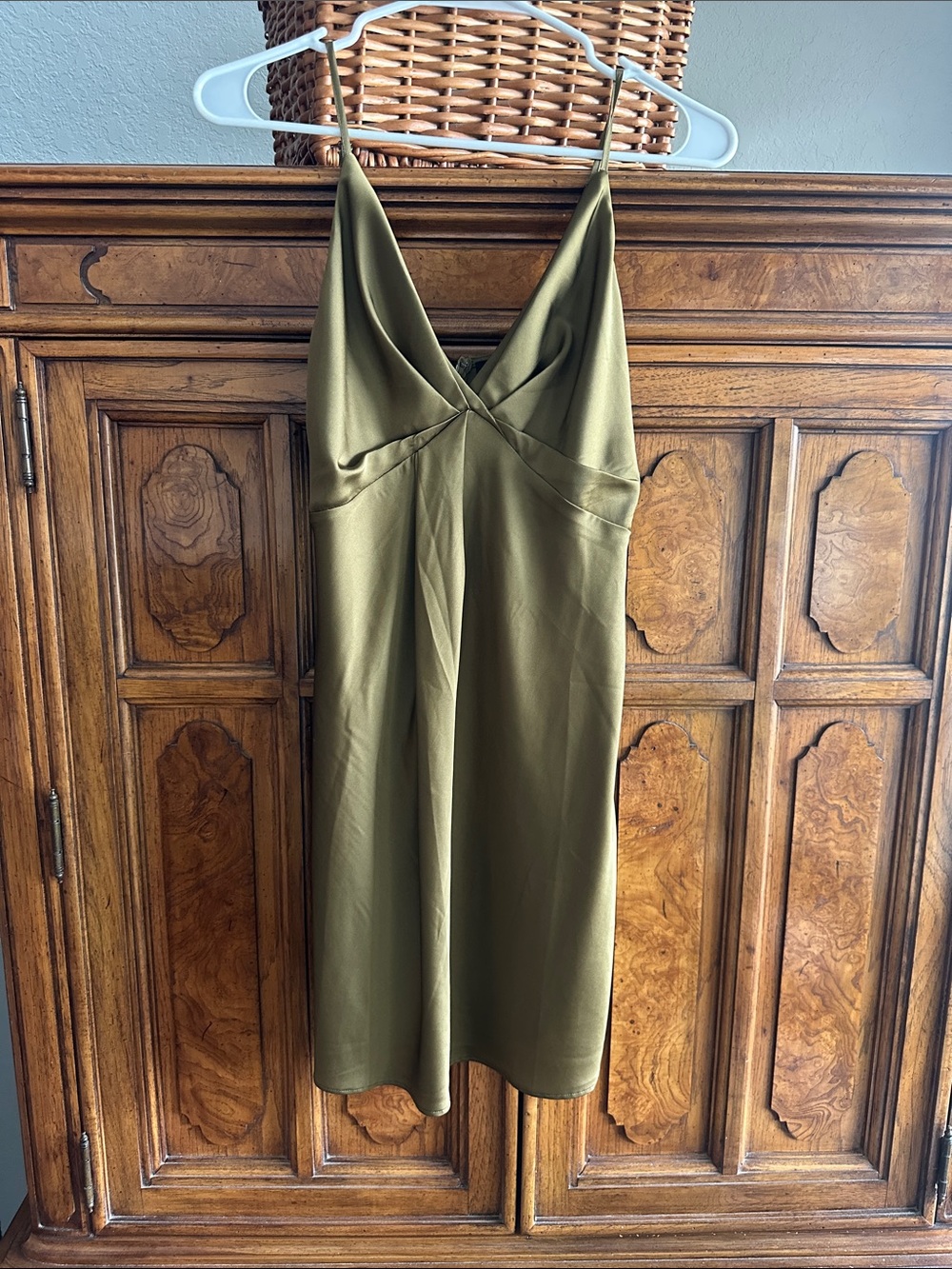 Forever 21 Olive Green Satin Slip Mini Dress